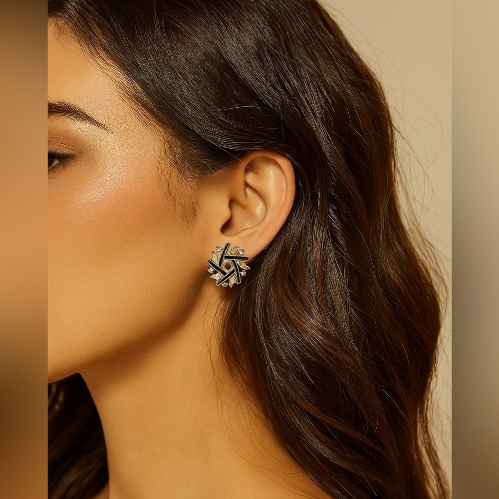 Elegant Gold and Black Stud Earrings